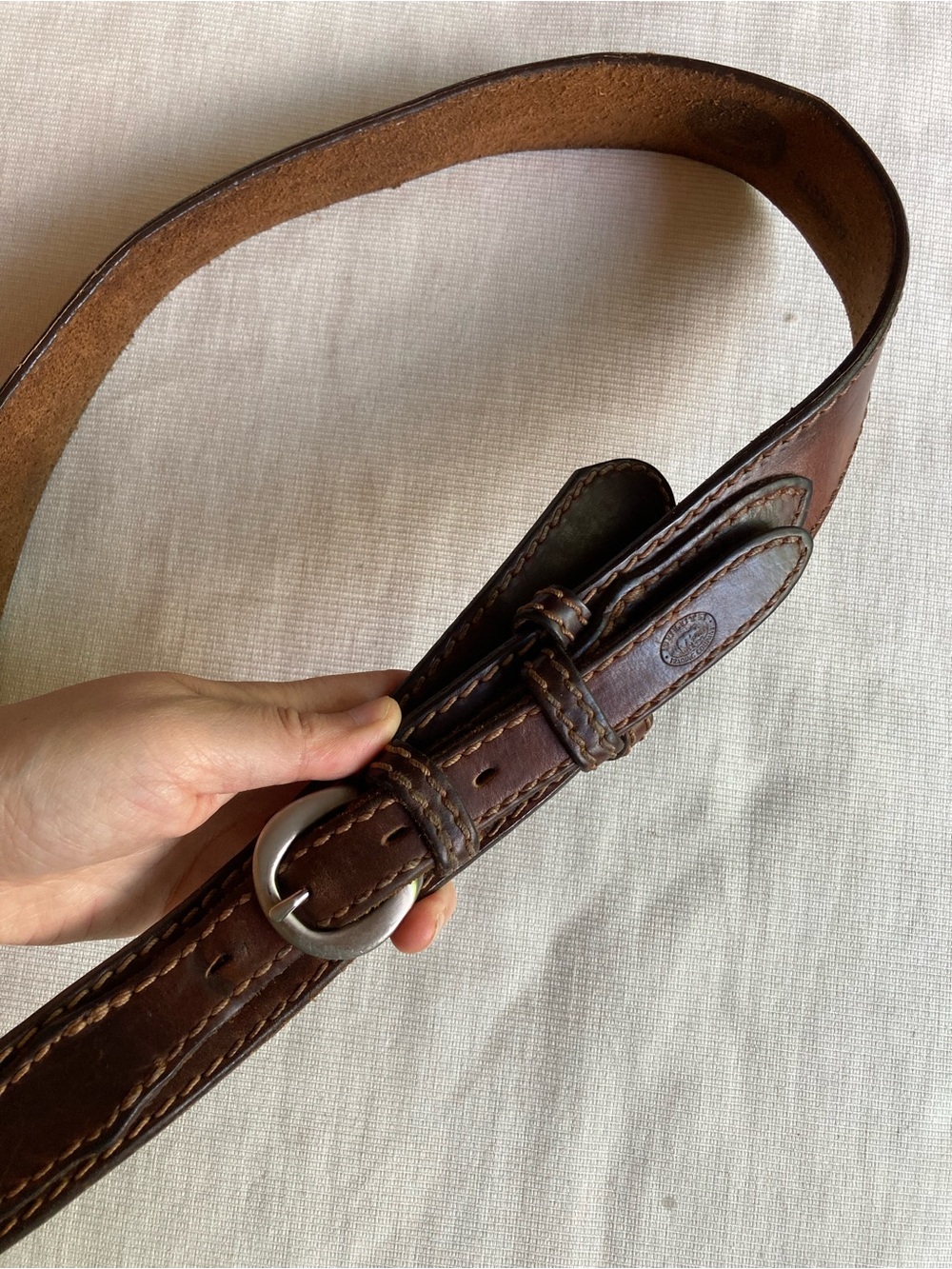 Vintage Duluth Classic Brown Leather Men’s Belt - Stitched Casual Style 43”-47”